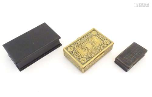 Three boxes to include an ebonised box with a hinged lid, a ...