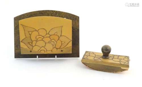 An early 20thC wall hanging letter rack and ink blotter with...