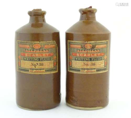 A pair of late 19thC Bourne Denby stoneware bottles Stephens...