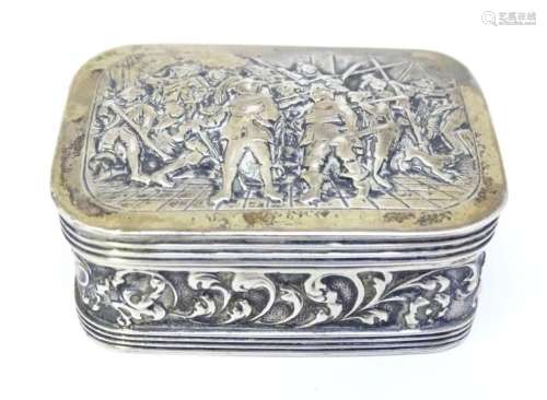 A small Dutch silver hinged lidded box / snuff box, decorate...