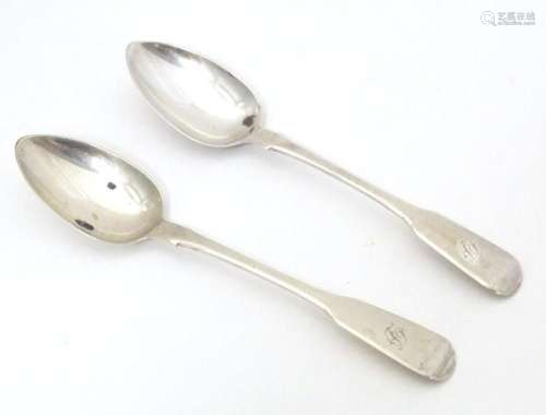 A pair of Geo III silver Fiddle pattern teaspoons, hallmarke...