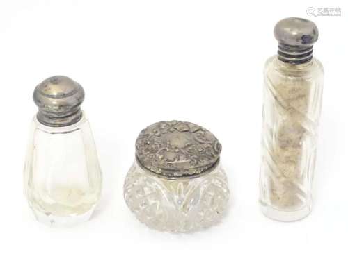 Two small silver lidded glass scent / perfume bottles hallma...