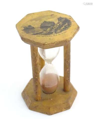 A 19thC Mauchline ware sand timer / hourglass, the octagonal...