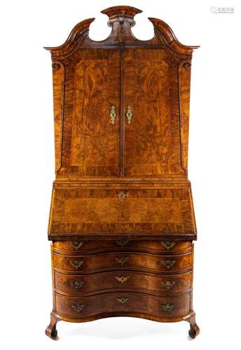 An oustanding and exceptionally rare walnut bureau-cabinet,D...