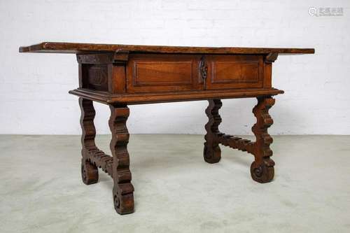 A good rectangular single-drawer walnut table, Spanish circa...