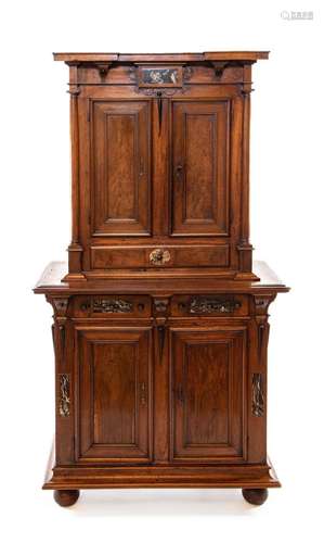 An exceptional and very rare walnut and marble and ebony inl...