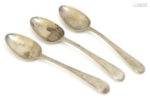 Three Geo III silver old English pattern teaspoons hallmarke...