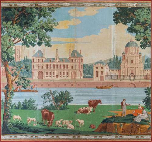 A highly decorative wallpaper panel of Hotel-de-Ville and Va...