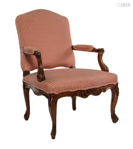 A crisply carved Louis XV walnut fauteuil, French circa 1760