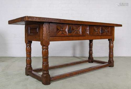 A stunning foliate carved walnut side table, Spanish circa 1...