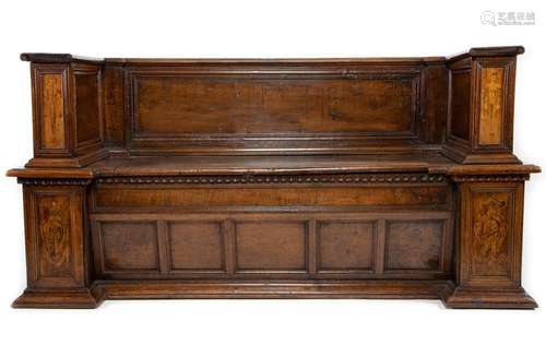 An impressive Tuscan walnut and marquetry cassapanca,Italian...