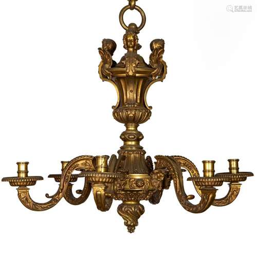 A fine quality gilt-bronze six branch ceiling light of Louis...