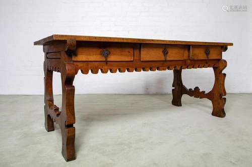 A very handsome and large walnut centre table, Spanish circa...