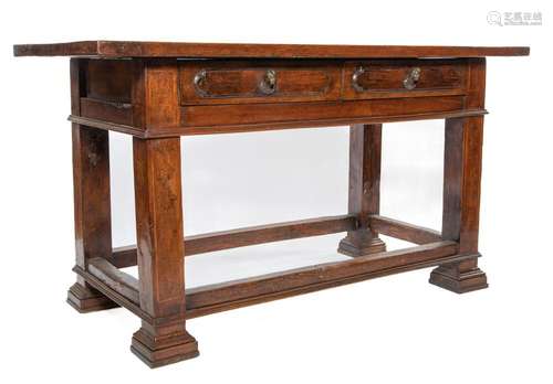 An unusual marquetry and walnut centre table with bronze han...