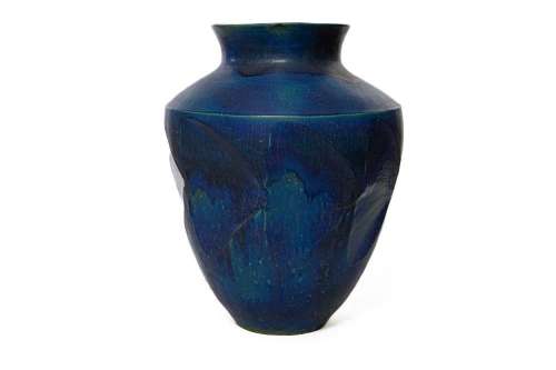 A striking kingfisher-blue glazed earthenware floor-vase, Ja...