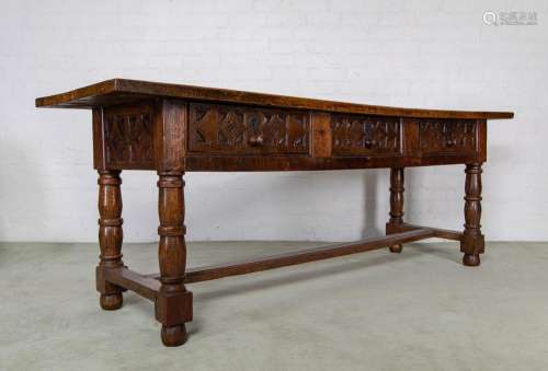 A large and very impressive walnut and oak centre table, Spa...