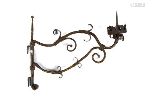 A painted iron wall candle bracket, French, early 17th centu...