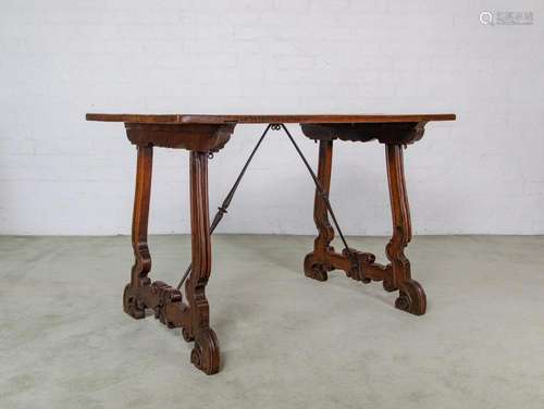 A small walnut stretcher table, Spanish 17th century