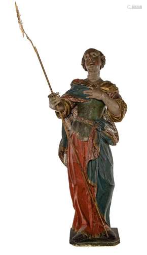 An impressive polychrome painted gesso and carved wood figur...