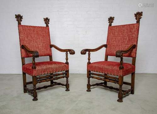 A pair of large and very well carved walnut and parcel-gilt ...