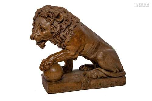 A superb terracotta lion, French 18th century