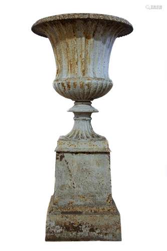 A fabulous pair of cast iron Neo-Classical pedestal urns, Fr...