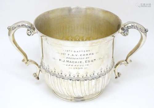 A Scottish silver plate twin handled trophy cup by Sorley Si...