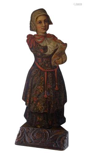 A painted dummy board figure of a Dutch girl, English 18th/1...