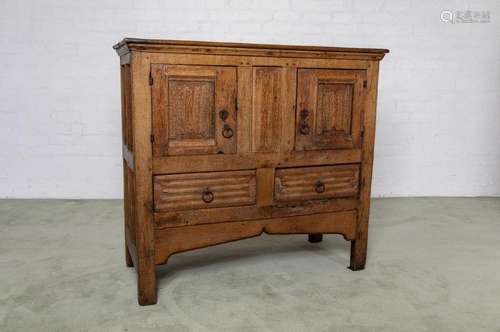 A rare oak and early Gothic linen fold cupboard, French 16th...