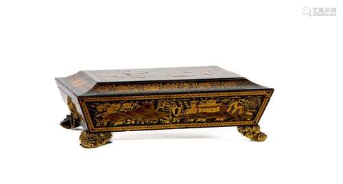 A Chinoiserie lacquer sewing box with gilt metal mounts,Engl...