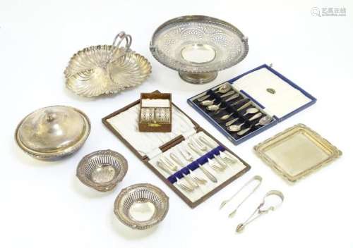 Assorted silver plated wares to include cased teaspoons with...