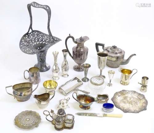 Assorted silver plated items to include tea wares, tankard, ...