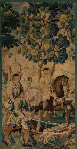 A fine small Aubusson tapestry of a stately country house es...