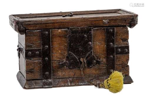 A very rare iron bound walnut casket, French 17th century