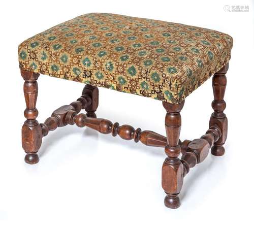 A rare Louis XIV walnut and tapestry rectangular footstool, ...