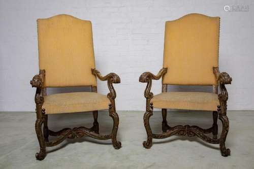 A pair of impressive silver-gilt armchairs, Italian circa 17...