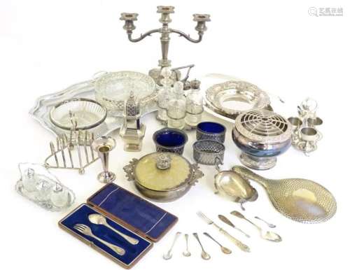 A quantity of assorted silver plate wares to include salts, ...