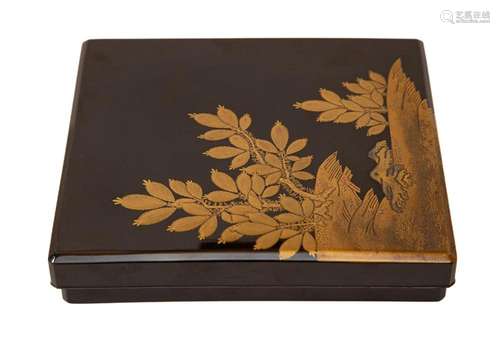 A fine Japanese gold lacquer black ground suzuribako ( Calli...