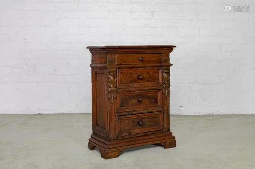 A small walnut chest of drawers, Italian circa 1700