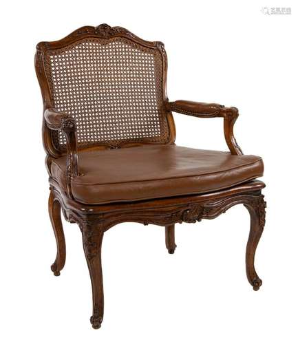 A pair of Louis XV period carved beech fauteuils, French cir...