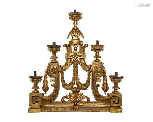 A very decorative pair of gilt-gesso five light candelabra, ...