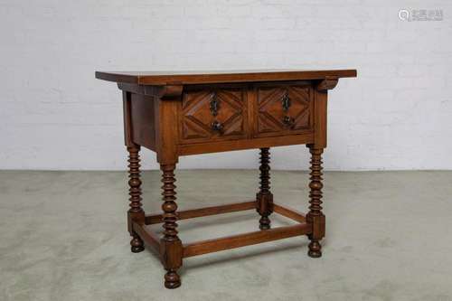 A walnut two-drawer side table, Spanish circa 1760