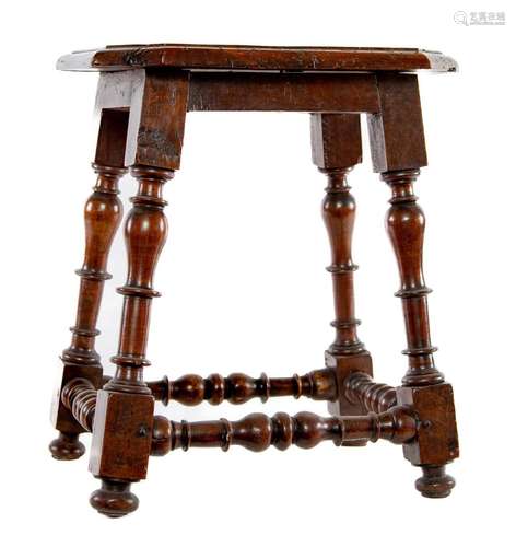 A turned walnut octagonal top stool, Italian circa 1740