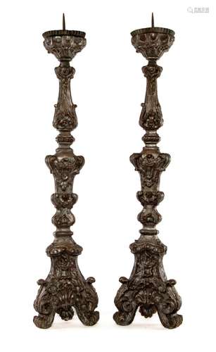 A pair of large silvered and giltwood torcheres, French, cir...