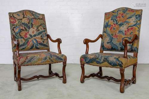 A pair of Louis XIV walnut armchairs,French circa 1700