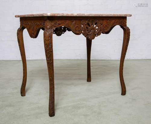 A finely carved oak and marble top centre table, French circ...