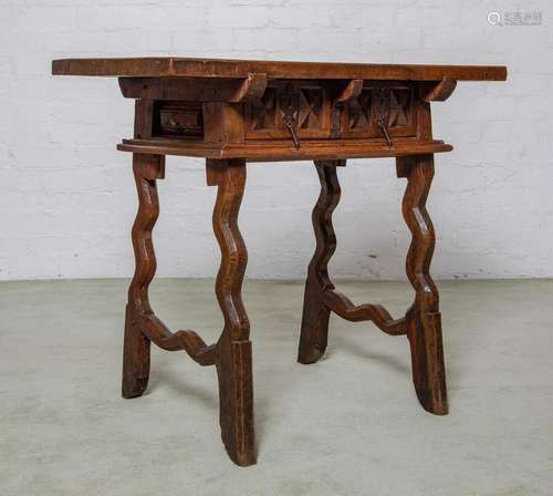 A small walnut rectangular table, Spanish circa 1680