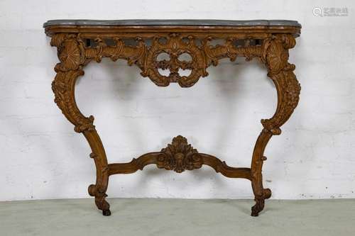 A finely carved and painted marble top console table, Italia...