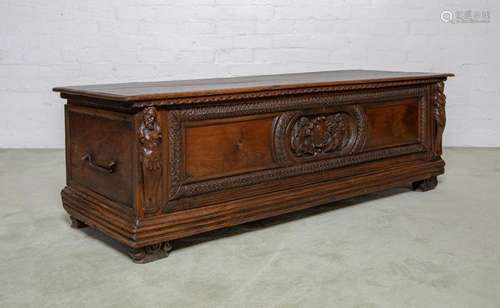 A fine carved walnut cassone North Italian circa 1640