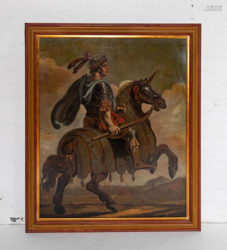 Belgian school,18th century Portrait of a soldier on horse-b...